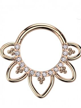 NEW Floral Hinged Septum Ring, Gold - 16G